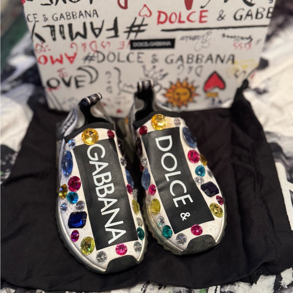 Dolce & Gabbana Jewel-Embellished White Sneakers